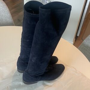 Chic Dark Blue Suede Women's Knee-High Boots